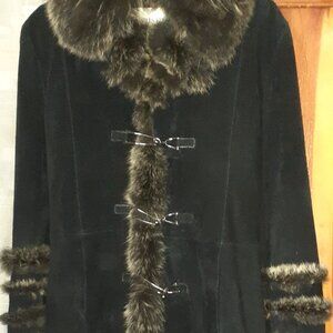 Charles klein vintage womans black suede fox trim coat